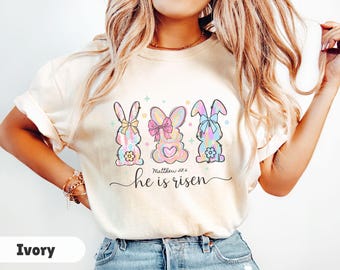 He Is Risen, Brushstroke Bunny Easter Tshirt, Womens Easter Shirt, Christian T-shirt for Easter, Jesus Shirt, Easter Gift for Christian