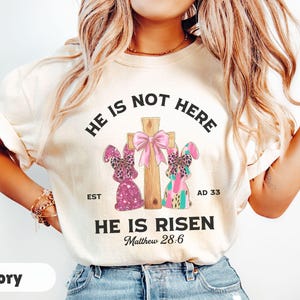 He Is Risen, Womens Easter Shirt, Christian T-shirt for Easter, Jesus Shirt, Brushstroke Bunny Easter Tshirt, Easter Gift for Christian