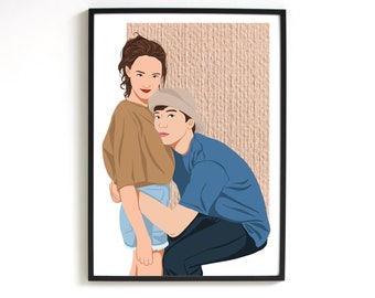 Couple Portrait Drawing, Personalized Illustration For Loved Ones,  Girlfriend Gift, Custom Drawing, Cartoon Portrait