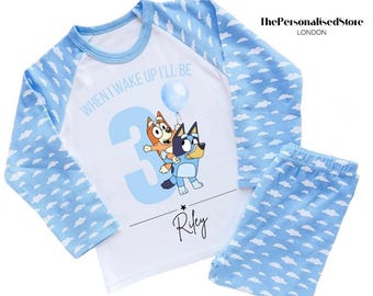 Bluey Birthday Pyjamas Personalised Kids Outfit, Birthday Morning Set, Custom Name Cotton Clothing Set for Boys Bluey and Friends
