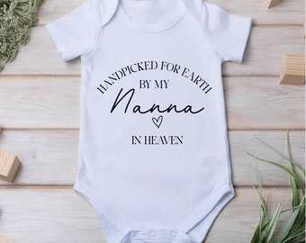 Sent From Heaven By My Nanna, Nanny, Grandad, Grandpa | Due 2024/2025 |Newborn Vests | Gender Neutral | Personalised Baby Vest | In Heaven
