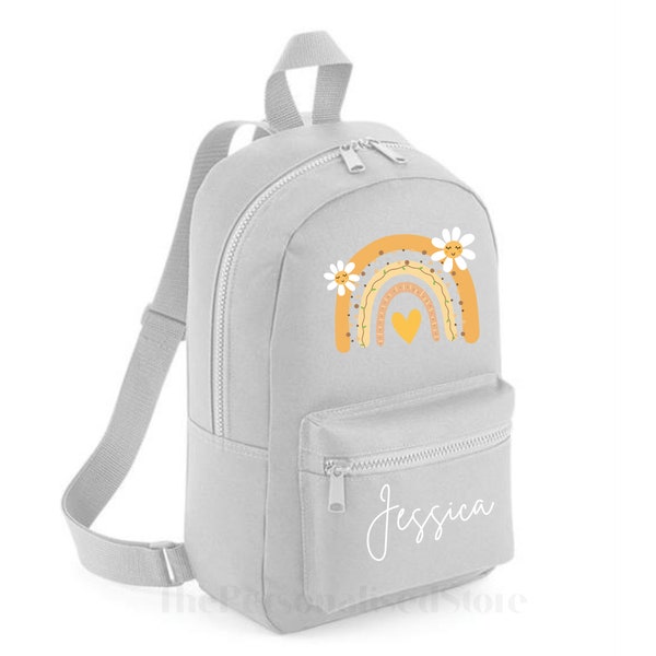 For Children - Personalised Rainbow Yellow Name Backpack Unisex ANY NAME Back To School Bag Backpack Kids Nursery Toddler Rucksack