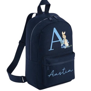 Nom personnalisé sac à dos initial avec bleu Peter Rabbit lapin design garçons enfants maternelle enfants préscolaire sac à dos cartable