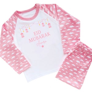 Personalised Pink Eid Mubarak Pyjamas Children's Eid Pyjama Pyjamas Eid Ramadan Baby Toddler Pj's image 1