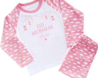 Personalisierte Rosa Eid Mubarak Pyjamas Kinder Eid Pyjama Pyjamas Eid Ramadan Baby Kleinkind Pj's