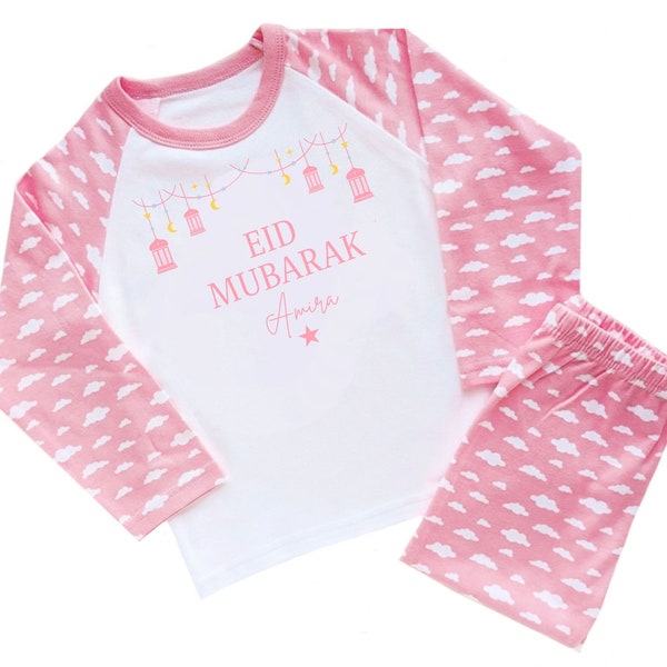 Personalised Pink Eid Mubarak Pyjamas Children's Eid Pyjama Pyjamas Eid Ramadan Baby Toddler Pj's