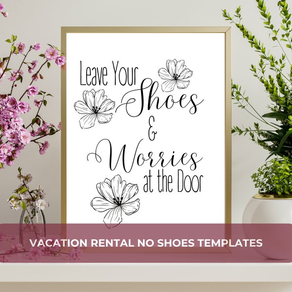 No Shoes Sign, Shoes Off Sign, Airbnb Template, VRBO, Vacation Rental