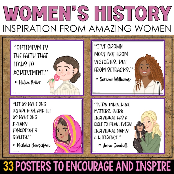 Women's History Month Posters, Inspirational Quote Printable Classroom Posters, Historical Figures, Famous Women Bulletin Board Display