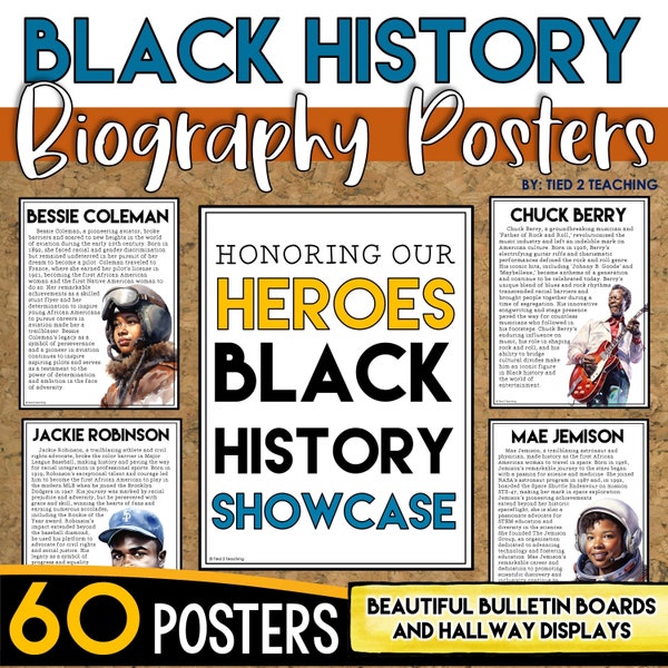 Affiches biographiques sur l'histoire des Noirs, Posters imprimables pour la classe, Personnages historiques noirs, Célébration du 19 juin, Affichage sur tableau d'affichage