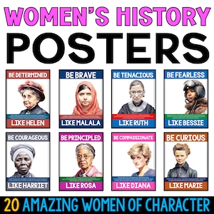 Poster del mese della storia delle donne, poster stampabili per la classe, personaggi storici, bacheca ispiratrice per donne