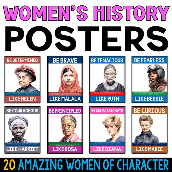 Women's History Month Posters, Printable Classroom Posters, Historical Figures, Inspirational Women Bulletin Board Display