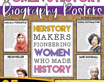 Women's History Biography Posters, Printable Classroom Posters, Historical Figures, Women's History Month Celebration Bulletin Board Display