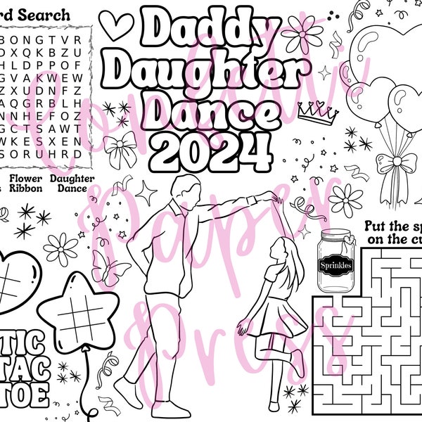 Daddy Daughter Dance Coloring Page Placemat, Activity Sheet, DIGITAL DOWNLOAD