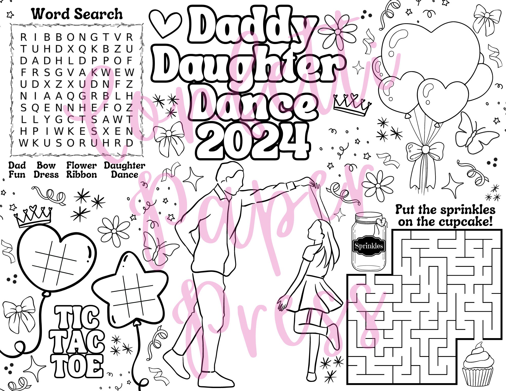 Daddy Daughter Dance Coloring Page Placemat, Activity Sheet, DIGITAL ...