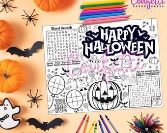 Halloween Activity Placemat, Coloring Page (Digital Download)