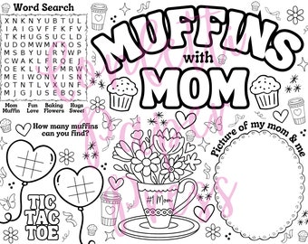 Muffins with Mom Coloring Page Placemat, Activity Sheet, DIGITAL DOWNLOAD
