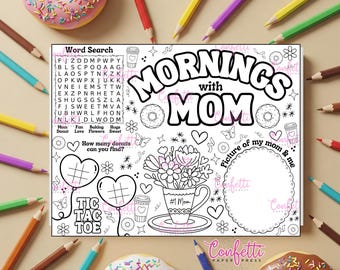 Página para colorear de Las mañanas con mamá, mantel individual, hoja de actividades, DESCARGA DIGITAL