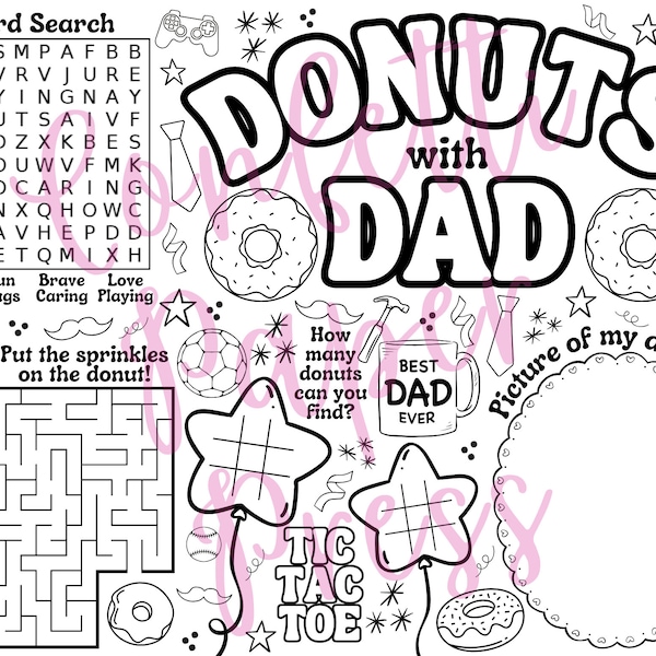 Donuts with Dad Coloring Page Placemat, Activity Sheet, DIGITAL DOWNLOAD