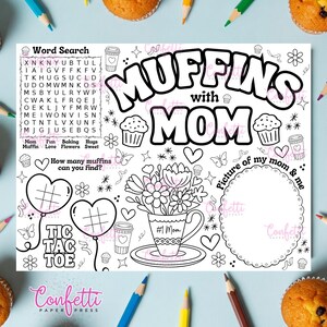 Muffins with Mom Coloring Page Placemat, Activity Sheet, DIGITAL DOWNLOAD
