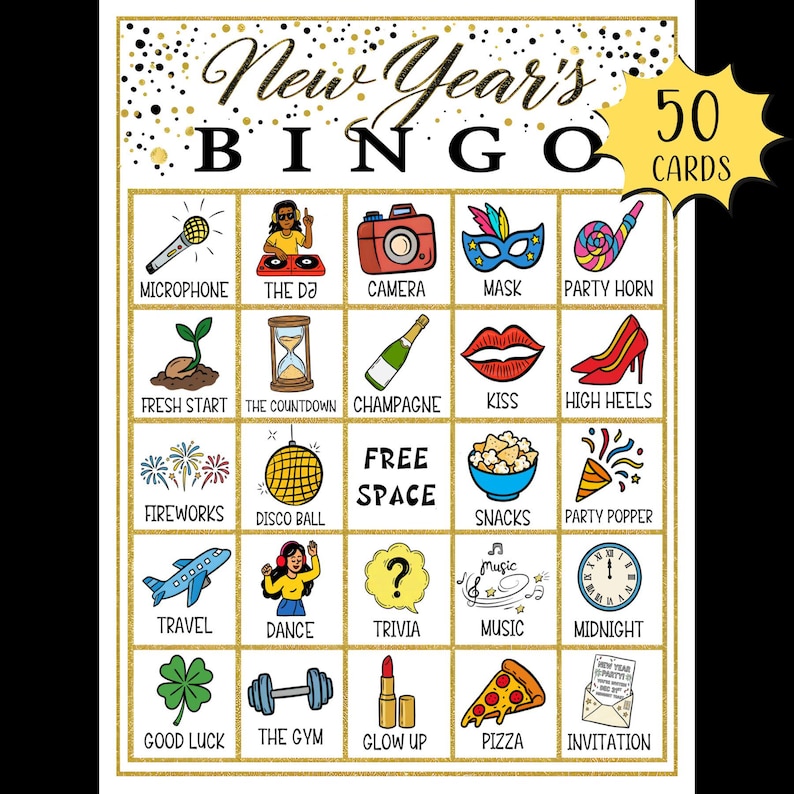 New Year Bingo Cards; Printable New Year’s Eve Game for Adults, NYE ...