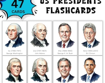 Amerikaanse presidenten Flashcards; 3-delige flashcards; Montessori Amerikaanse geschiedenis Flashcard; Afdrukbaar thuisonderwijs; Flashcards voor geschiedenis