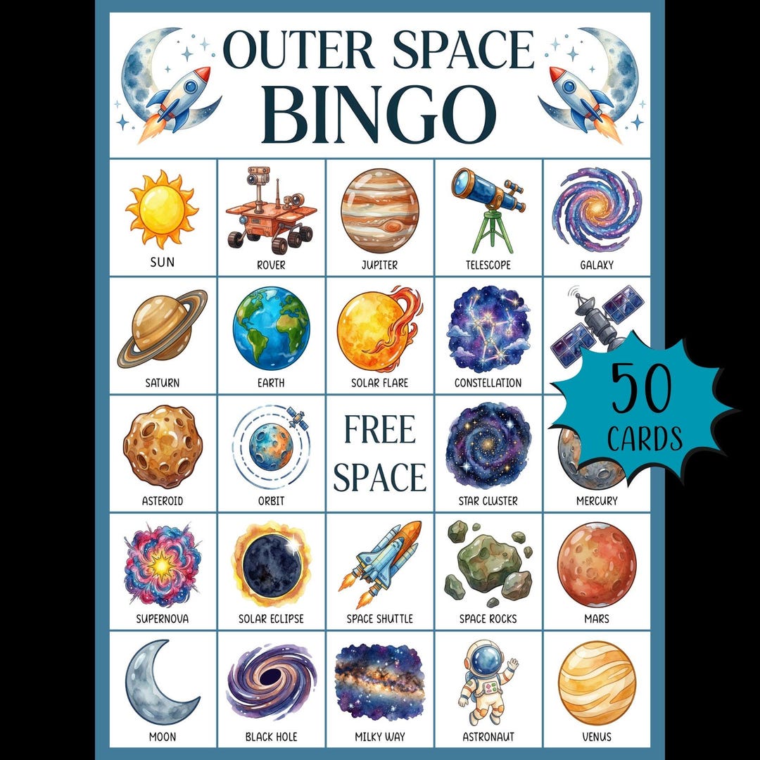 Outer Space Bingo Game Printable; Astronaut Birthday Party Activity ...