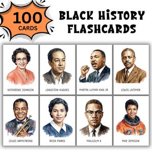 100 Black History Printable Flashcards; African American History; Bulletin Board Display; Classroom Décor; African American Heroes