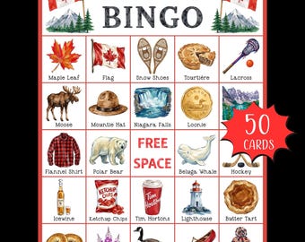 Canada Bingo Game Printable; Canadian Trivia Party Game; Canada Day Activities; Classroom Bingo; Travel Bingo; Vacation Game Bundle