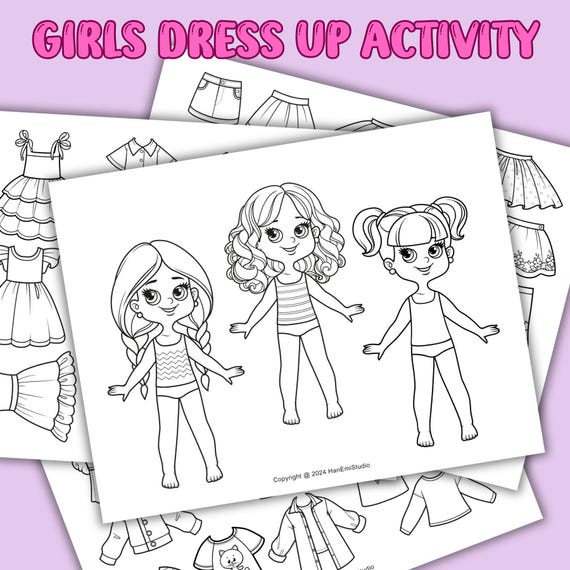 Printable Dress Up Activity; Printable Paper Doll; Fashion Paper Dolls; Pretend Game for Kids; Paper Doll Busy Book; Color and Dress up Doll