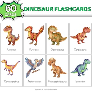 Schede didattiche stampabili sui dinosauri; Schede didattiche per bambini con acquerello; Scheda con immagini di dinosauri; Gioco di memoria sui dinosauri; Apprendimento Montessori; Scheda con vocabolario
