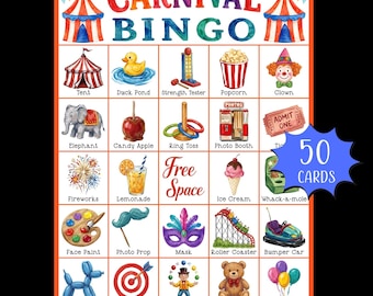 Gra w bingo karnawałowe do druku; Zabawa na imprezę o tematyce cyrkowej; Gry na przyjęcie urodzinowe dla dzieci; Bingo urodzinowe; Bingo letnie; Cyrkowe baby shower