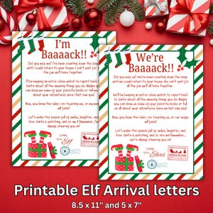 Afdrukbare I'm Back Elf-aankomstbrief; Afdrukbare We're Back Elf Arrival-brief; Brief elf op de plank; Welkomstbrief elfen