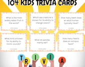 104 Kids Trivia Cards; Family Game Night; Trivia Questions; Travel Activities; Family Game Nights; Birthday Party Games; Gifts for kids