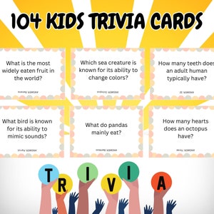 104 Cartões de curiosidades para crianças; Noite de jogos em família; Perguntas triviais; Atividades de viagem; Noites de jogos em família; Jogos de festa de aniversário; Presentes para crianças