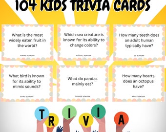 104 Kids Trivia Cards; Family Game Night; Trivia Questions; Travel Activities; Family Game Nights; Birthday Party Games; Gifts for kids