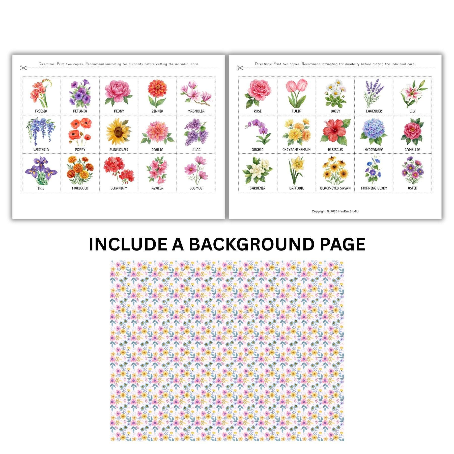 Flowers Memory Match Game Printable; Botanical Matching Cards; Nature ...