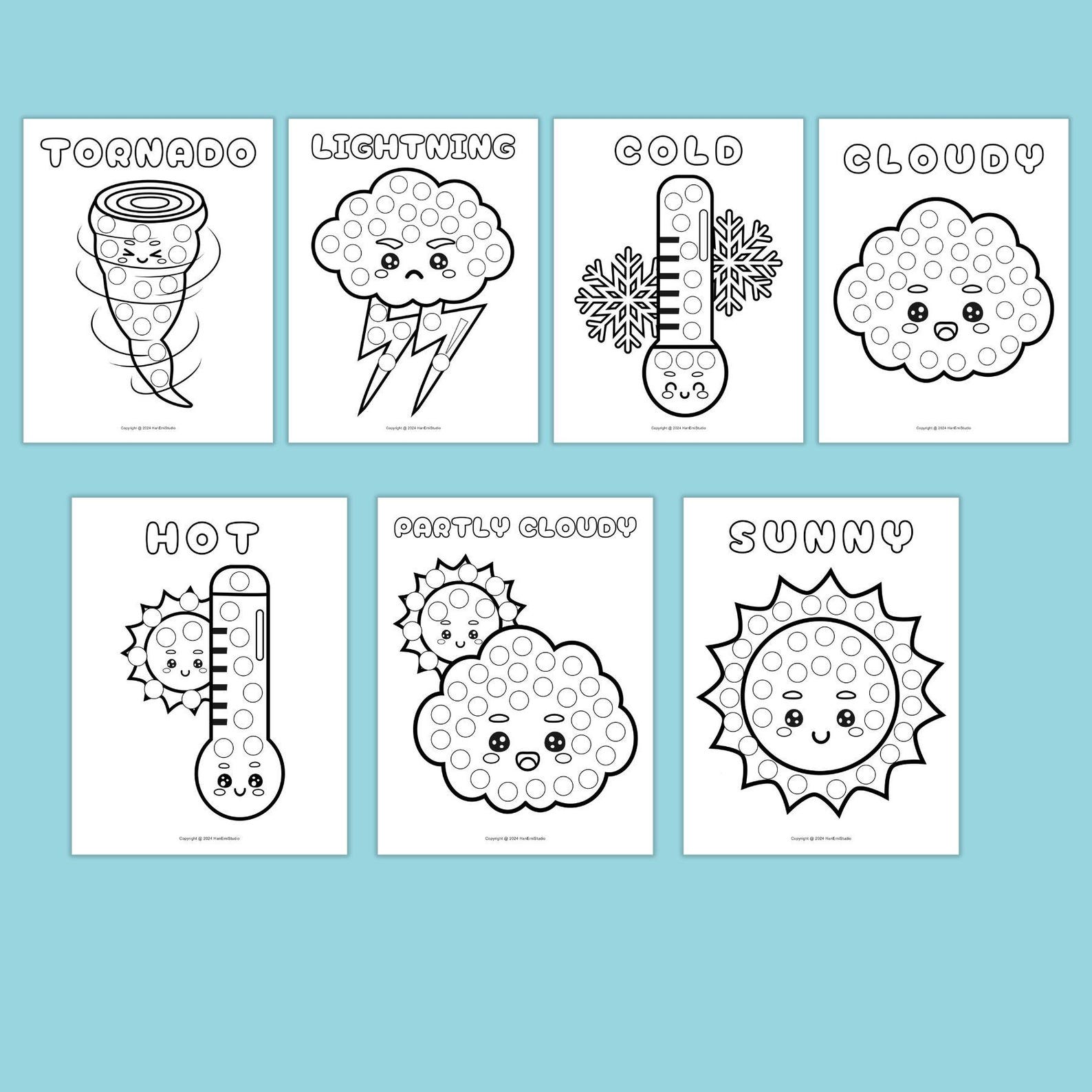 Weather Dot Marker Coloring Pages: Kids Preschool Activity (PDF) - Etsy