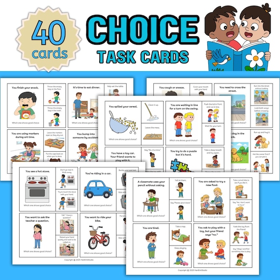 Choice Task Cards; Social Skills; Autism; Special Education; Best Choice Task Cards; Behavior Task Cards; Visual Behavior Cards