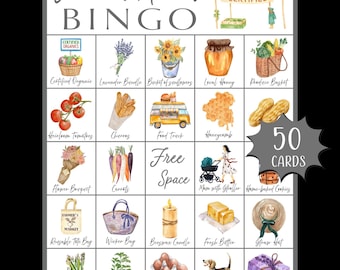 Afdrukbaar bingospel Farmer's Market; Lokaal gegroeide bingospelpagina; Bingo voor familiepicknick; Swap Meet-activiteiten; Bingo van boer tot bord
