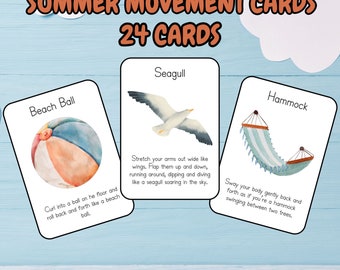 24 Summer Movement Cards for Kids; Time Filler Cards; Learning Games; Summer Games; Movement cards; creative play