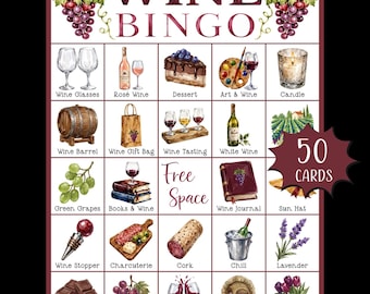 Wine Bingo Game Printable; Girls Night Activity; Wine Tasting Party Game; Bachelorette Printable;  Adult Birthday; Bridal Shower Game