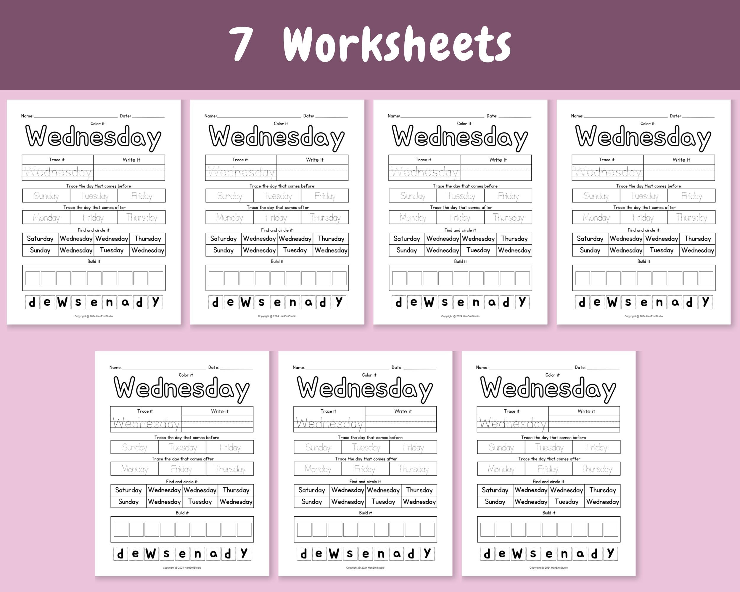 7-page Days of the Week Worksheets for Ages 4-7; Homeschool Printable ...