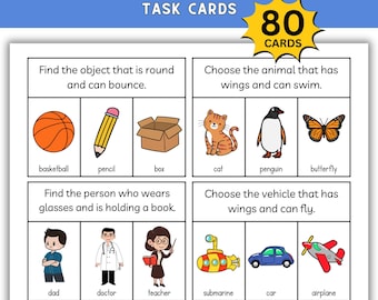 80 Characteristics and Functions Matching Task Cards; WH Questions; Speech Therapy Task Cards; Functions Task Cards; Special Education