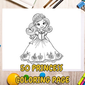 50 Princess Coloring Page For Kids; Printable Coloring Book; Kids Coloring Pages; Preschool Coloring; Fairy Tale Coloring Pages