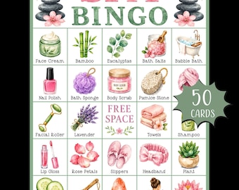 Gra Spa Bingo do druku; Gra Self Care Party Bingo: Wellness Bingo; Gra Babski Wieczór; Pakiet gier Spa Party; Bingo do druku