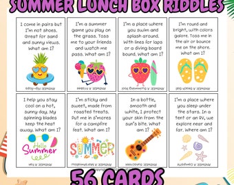 56 Summer Lunch Box Riddles for Kids; Lunch Box Notes; Riddles for Kids; Lunch Box Cards; Lunchbox Jokes for Kids; Lunchbox Riddles