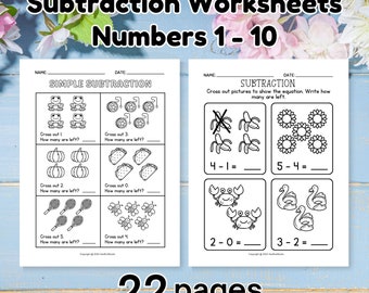 PreK Subtraction Worksheets; kindergarten math worksheet; Simple Subtraction Worksheet; Picture Math; Subtraction Worksheet