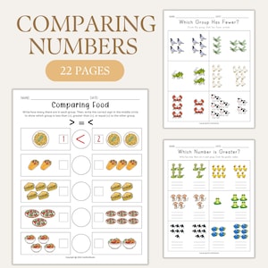 22 Page Comparing Numbers Worksheet (Ages 4-6); Math Worksheets for Kids; Counting Worksheets for Kids; Greater Than; Less Than; Equal To