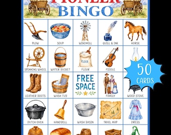 Bingo dei pionieri stampabile; Attività per bambini per la Giornata dei pionieri; Gioco di storia americana; Bingo dei pionieri stampabile; Gioco del Sentiero dell'Oregon; Gioco del bingo storico