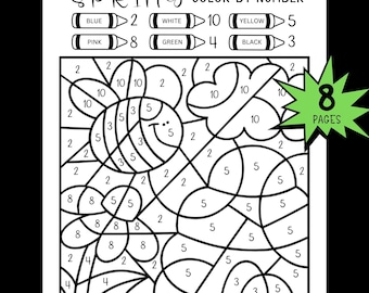Spring Color by Number Printable; Kids Coloring Pages; Spring Activities; Spring Spy Game; Spring Math Worksheet; Color by Code Worksheet